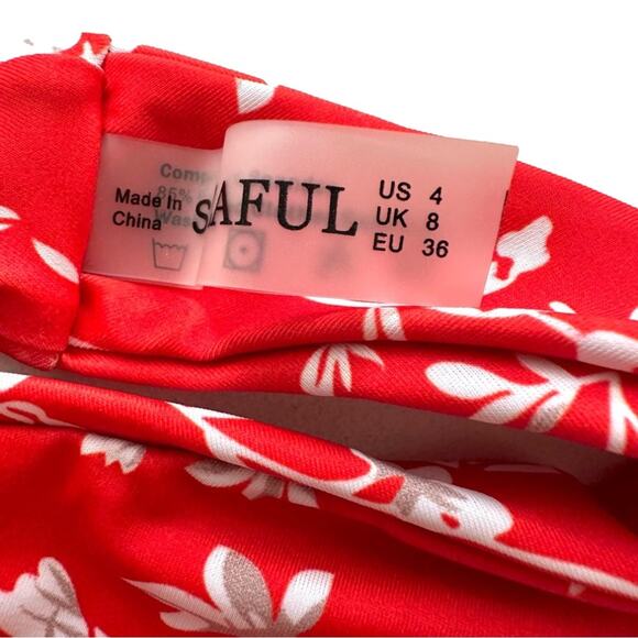 Zaful Bikini Set Red White Floral Knot Cheeky Two Piece Swim Bikini Size 4 NEW - Picture 8 of 11